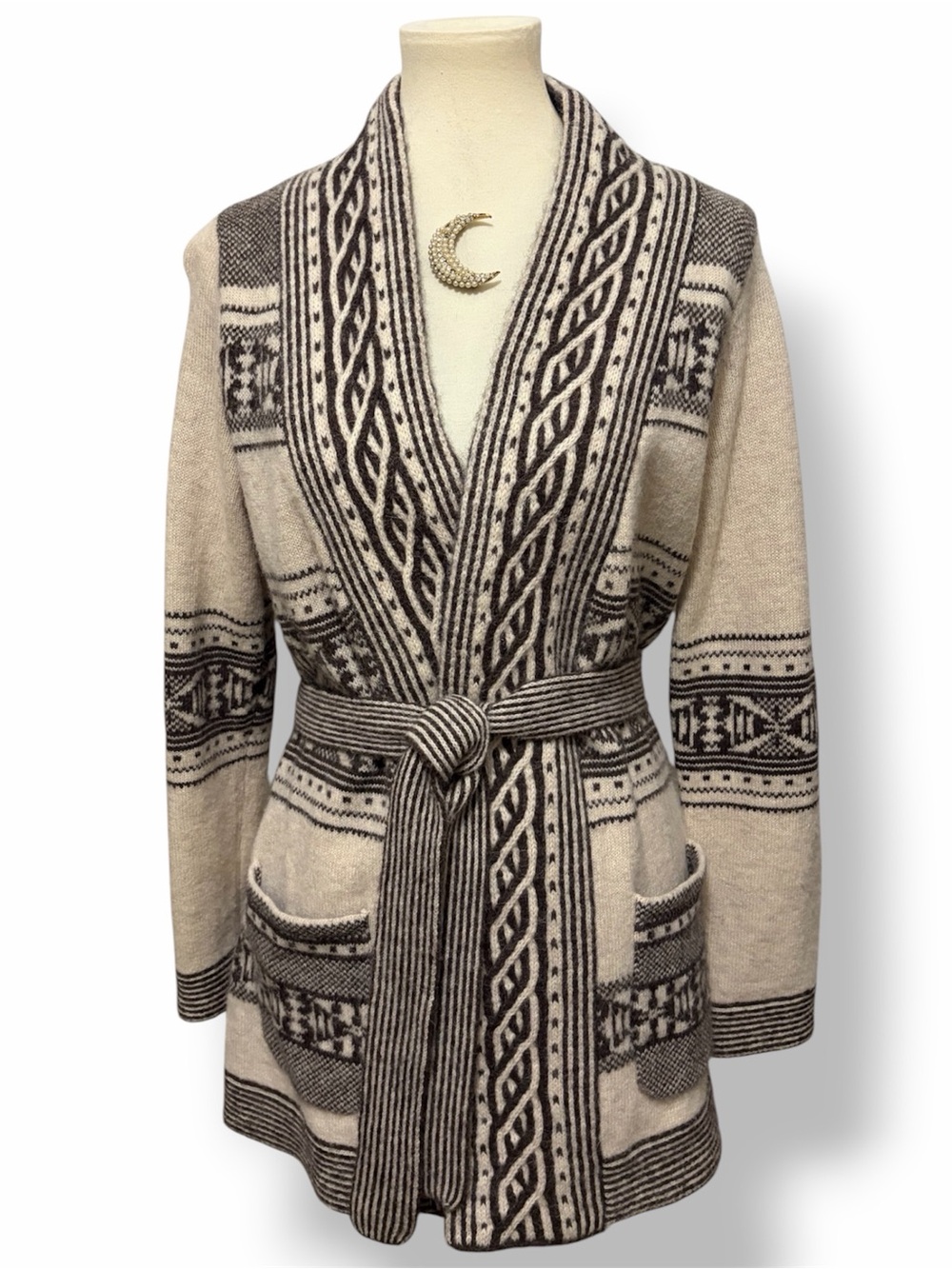 Pendleton Merino Wool & Alpaca Discovery Cardigan Oat/Tan Ember Small VGUC